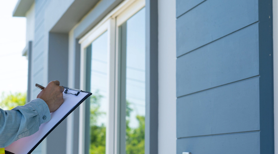 house inspector taking notes outside a house lake ozark mo
